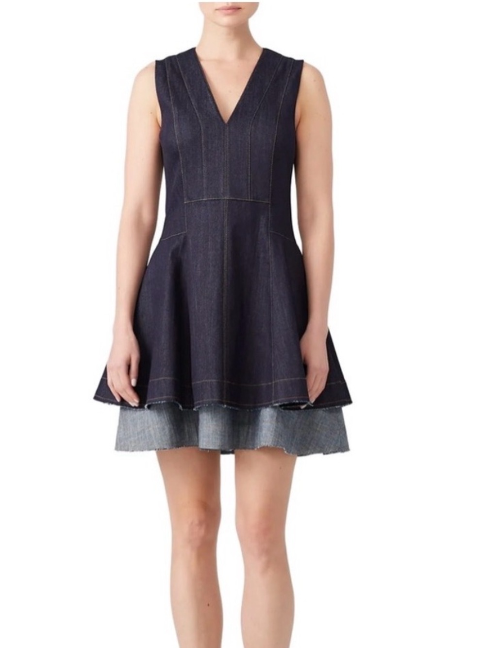 Dark Indigo Layered Denim Fit-and-Flare Dress